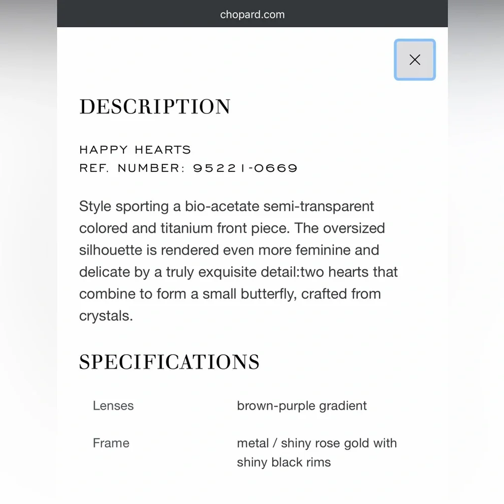 Chopard Happy Hearts Sunglasses 💕 Rose Gold Titanium - Crystal Hearts - Picture 10 of 10